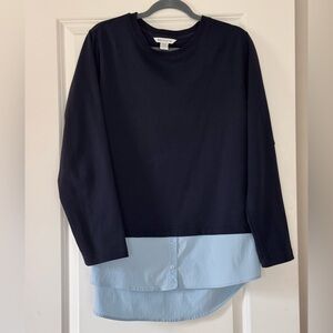 Athleta Navy Layered Shirt-Style Top with Light Blue shirting hem